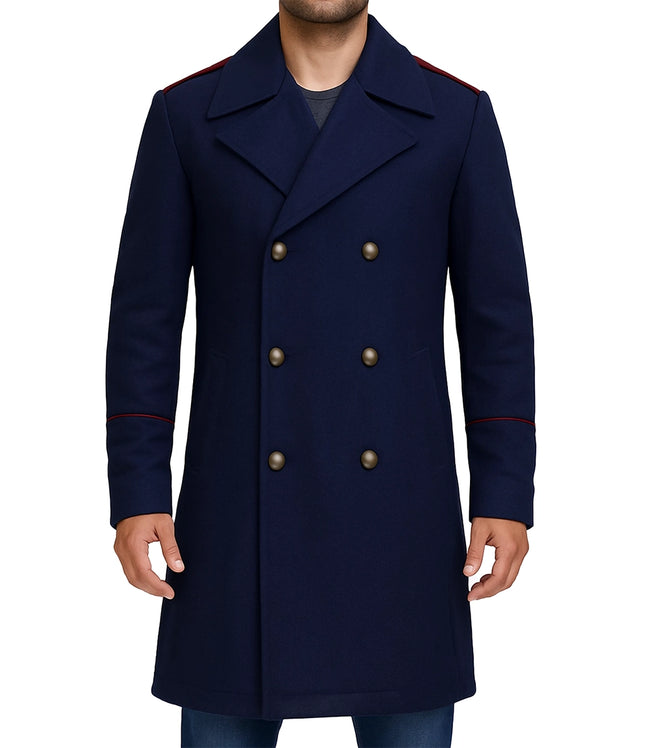 Manteau croisé en laine bleu marine pour homme
