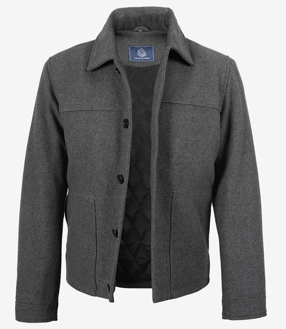 Veste boutonnée en laine grise pour homme – Kevin