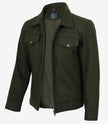Veste utilitaire en laine vert olive pour homme – Fermeture zippée