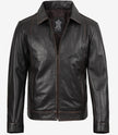 Mens Shirt Collar Vintage Brown Leather Jacket