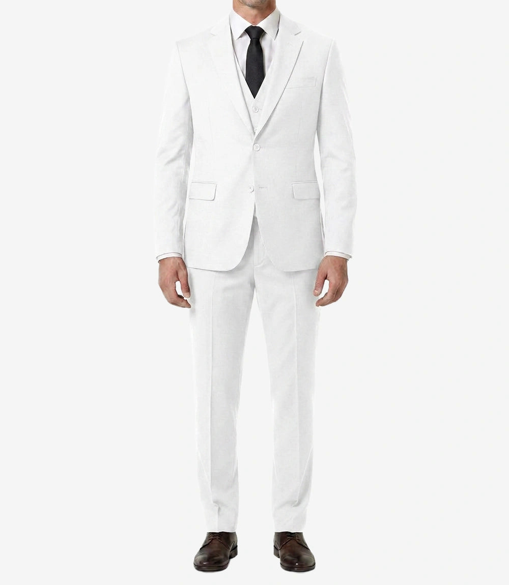 Men's White 3-Piece Single-Breasted Suit —  Notch Lapel