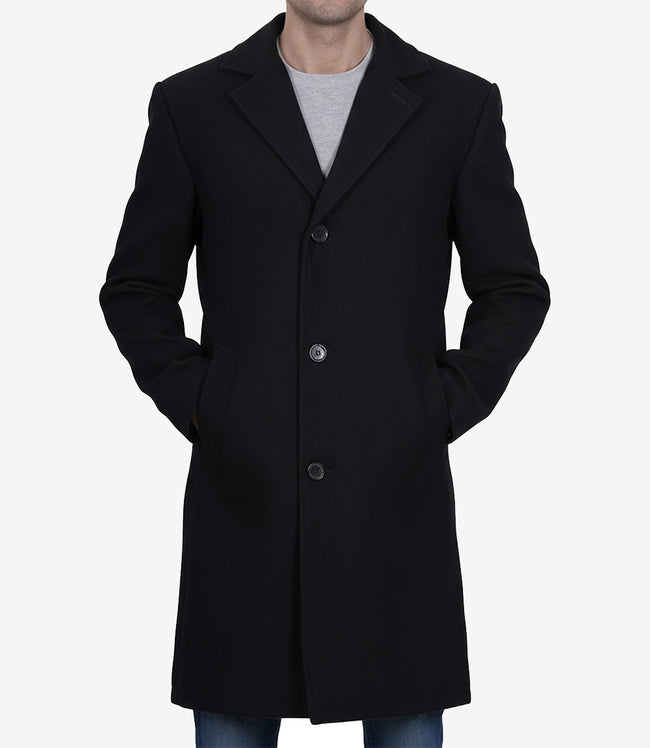 Manteau en laine noire à simple boutonnage pour homme – Coupe moderne