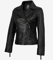 Veste de motard asymétrique en cuir noir pour femme Ramsey