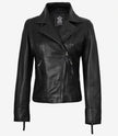 Veste de motard asymétrique en cuir noir pour femme Ramsey