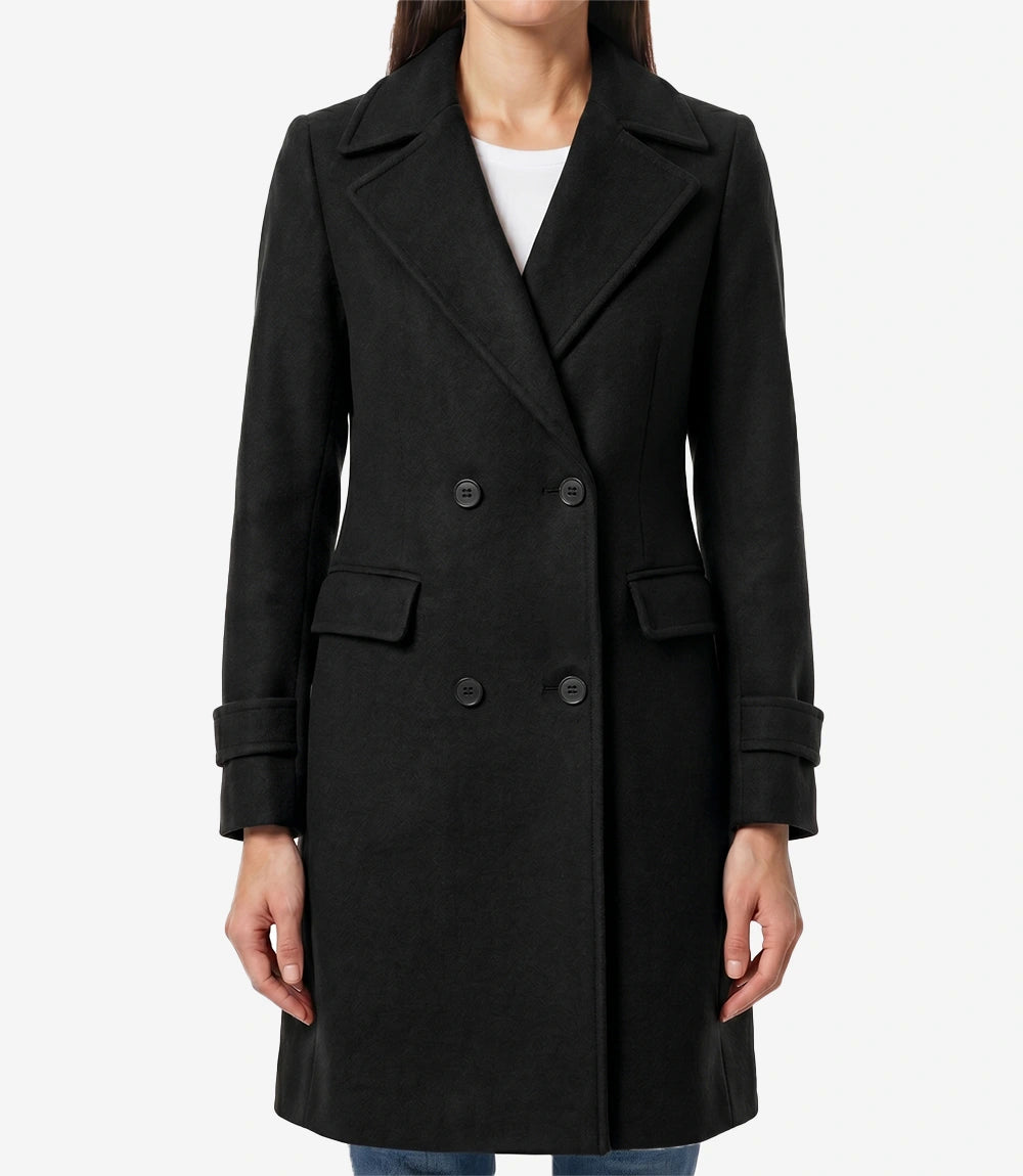 Manteau croisé en laine noire pour femme Stephany