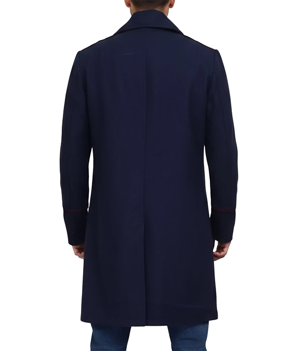 Manteau croisé en laine bleu marine pour homme