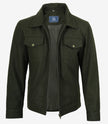 Veste utilitaire en laine vert olive pour homme – Fermeture zippée