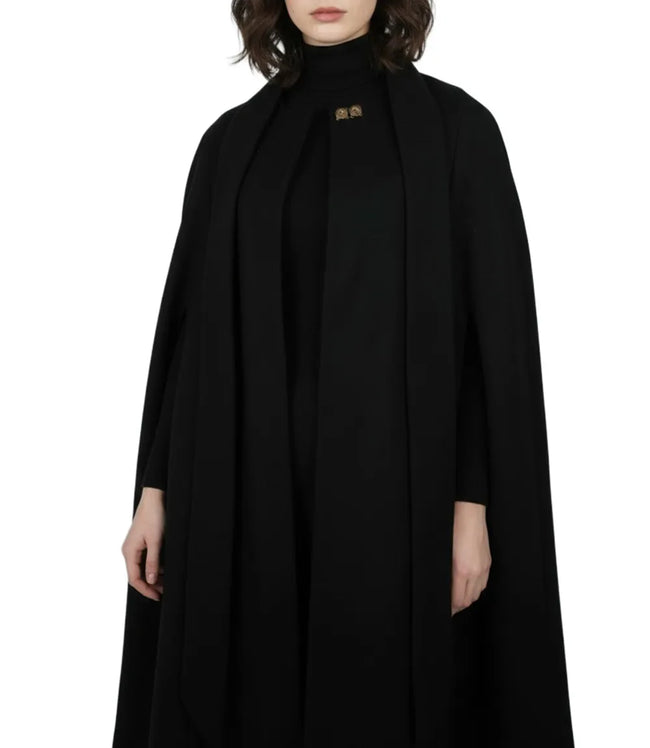 Cape manteau longue en laine noire pour femme – Marrie