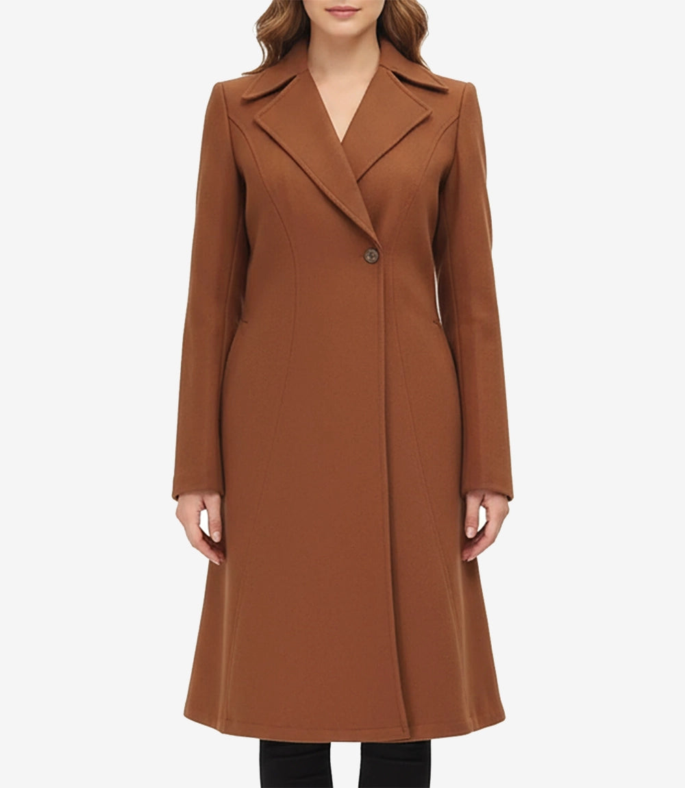 Manteau camel croisé Denise pour femme – Laine de qualité supérieure