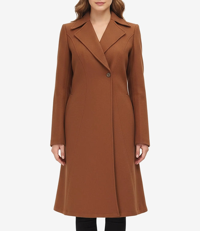 Manteau camel croisé Denise pour femme – Laine de qualité supérieure