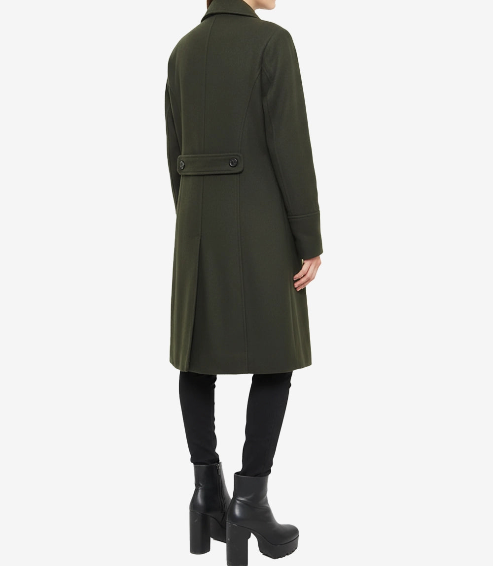 Manteau croisé en laine vert olive pour femme