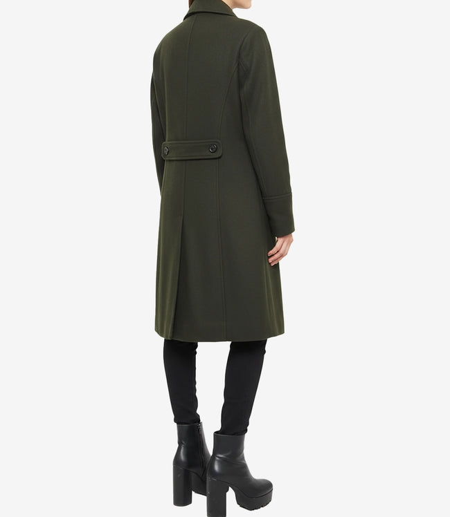 Manteau croisé en laine vert olive pour femme