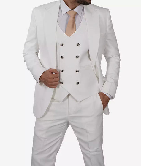 Vintage White Three Piece Suit Mens