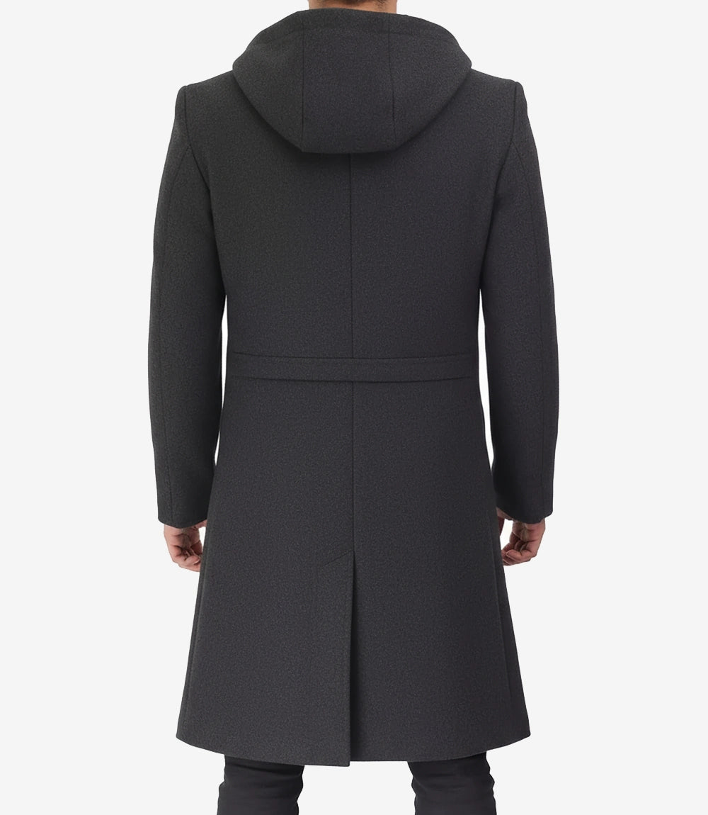 Manteau long et chaud en laine grise à capuche pour homme | Manteau d'hiver chaud