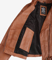 Veste asymétrique en cuir beige avec ceinture pour femme
