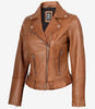 Veste asymétrique en cuir beige avec ceinture pour femme