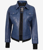 Blouson aviateur en cuir bleu pour femme avec capuche