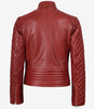Veste motard matelassée rouge en cuir véritable pour femme