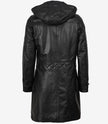 Manteau à capuche en cuir noir 3/4 pour femme 