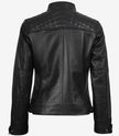 Veste en cuir matelassée noire style motard pour femme
