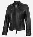 Veste en cuir matelassée noire style motard pour femme