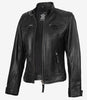 Veste en cuir matelassée noire style motard pour femme