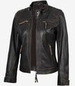 Veste style motard matelassée en cuir d'agneau véritable marron vieilli pour femme