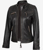 Veste style motard matelassée en cuir d'agneau véritable marron vieilli pour femme