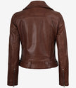Veste asymétrique en cuir cognac pour femme - Ceinture à la taille 