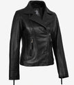 Veste de motard asymétrique en cuir noir pour femme Ramsey