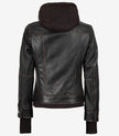 Blouson aviateur en cuir marron vieilli pour femme avec capuche amovible