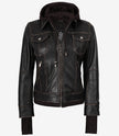 Blouson aviateur en cuir marron vieilli pour femme avec capuche amovible
