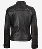 Veste style motard matelassée en cuir d'agneau véritable marron vieilli pour femme