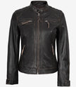 Veste style motard matelassée en cuir d'agneau véritable marron vieilli pour femme