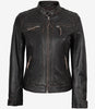 Veste style motard matelassée en cuir d'agneau véritable marron vieilli pour femme