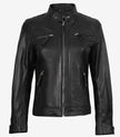 Veste en cuir matelassée noire style motard pour femme