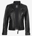 Veste en cuir matelassée noire style motard pour femme