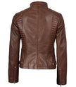 Veste de motard cirée en cuir véritable pour femme, couleur cognac