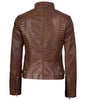 Veste de motard cirée en cuir véritable pour femme, couleur cognac