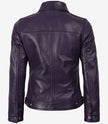 Veste en cuir violet à col chemise pour femme