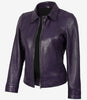 Veste en cuir violet à col chemise pour femme