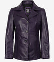 Blazer en cuir violet à trois boutons pour femme