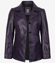 Blazer en cuir violet à trois boutons pour femme