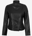 Veste en cuir véritable noir pour femme Arezoo avec fermeture éclair asymétrique