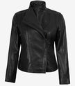 Veste en cuir véritable noir pour femme Arezoo avec fermeture éclair asymétrique