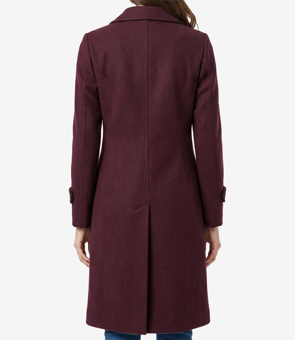 Manteau croisé en laine pour femme – Manteau portefeuille long marron