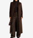 Trench-coat en laine marron chocolat sans col Rosario pour femme