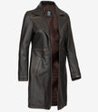 Manteau en cuir marron vieilli trois-quarts pour femme