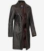 Manteau en cuir marron vieilli trois-quarts pour femme