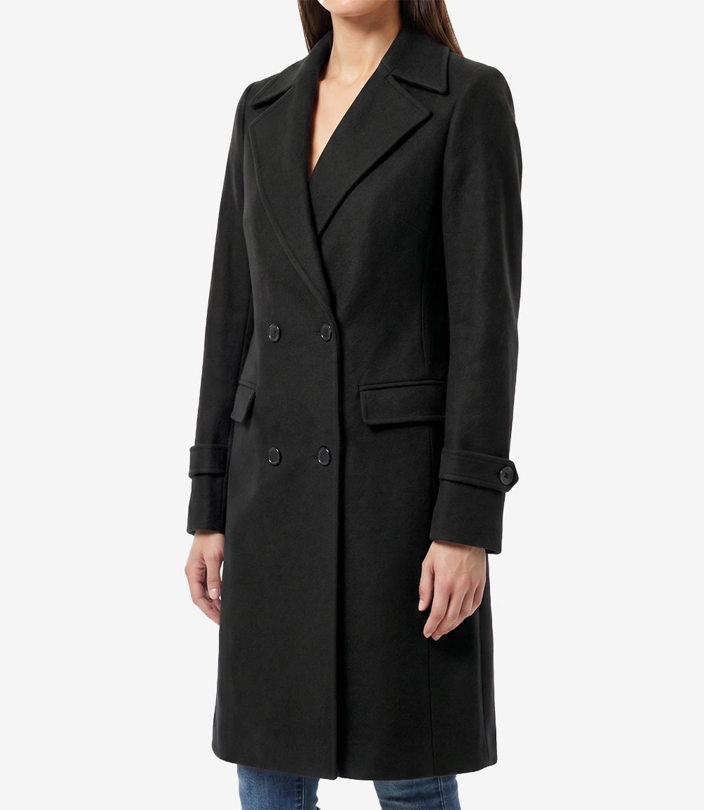 Manteau croisé en laine noire pour femme Stephany